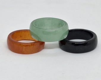 Multicolor Jade Ring Band: Schwarzer Onyx, Grüne, Rote Jade - Größen