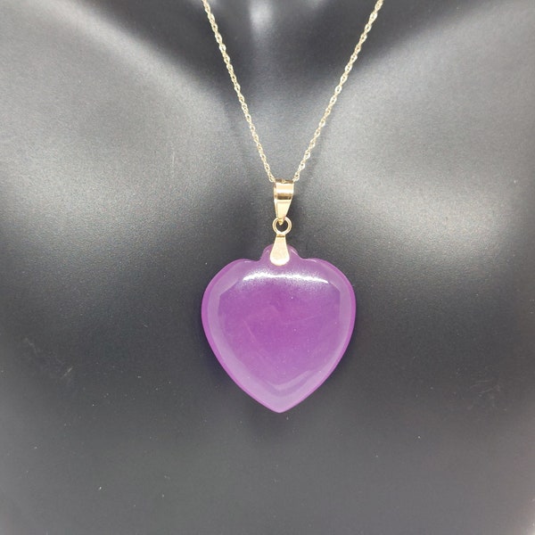 Heart LAVENDER Jade 14k Solid Yellow Gold Pendant / Necklace 18 Inches Gold Rope Chain. JADE LOVER Heart Pendant.