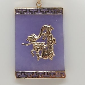 DRAGON Lavender Jade 14k Yellow Gold Lucky Pendant/Necklace /Charm. JADE  14k Yellow Gold Dragon in the Center W/18 Inches 14k YG Rope Chain