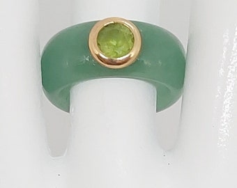 Green Jade & Peridot 14k Yellow Gold Ring