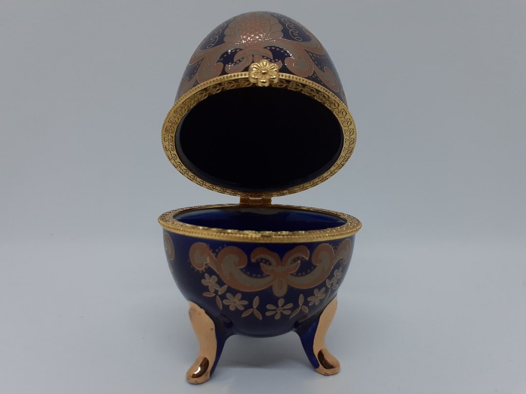 Porcelain Egg Jewelry Box, Vintage Egg Jewelry Box With Legs, Easter