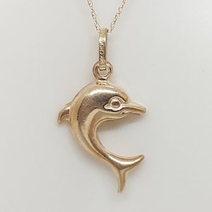 DOLPHIN 14K Yellow Gold Pendant. 18&quot; ROPE chain Dolphin Pendant. Lucky 14k Yellow Gold Dolphin Charm/Pedant/Necklace. Dolphin LOVER Pendant.