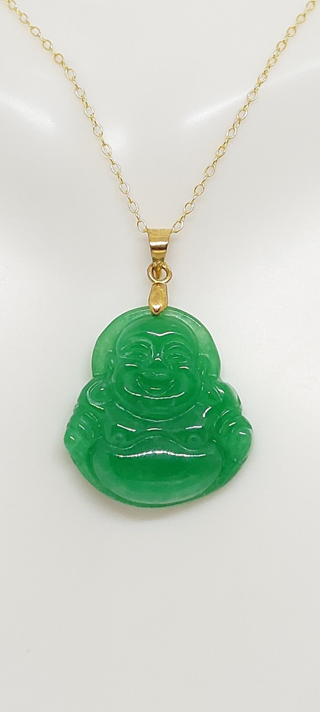Green Jade Buddha Pendant: Gold-plated Sterling Silver Necklace - Etsy