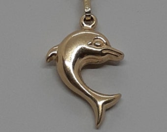 DOLPHIN 14K Yellow Gold Pendant. 18 Inches BOX chain. Lucky 14k Yellow Gold Dolphin Charm/Pedant/Necklace. Dolphin LOVER Pendant.