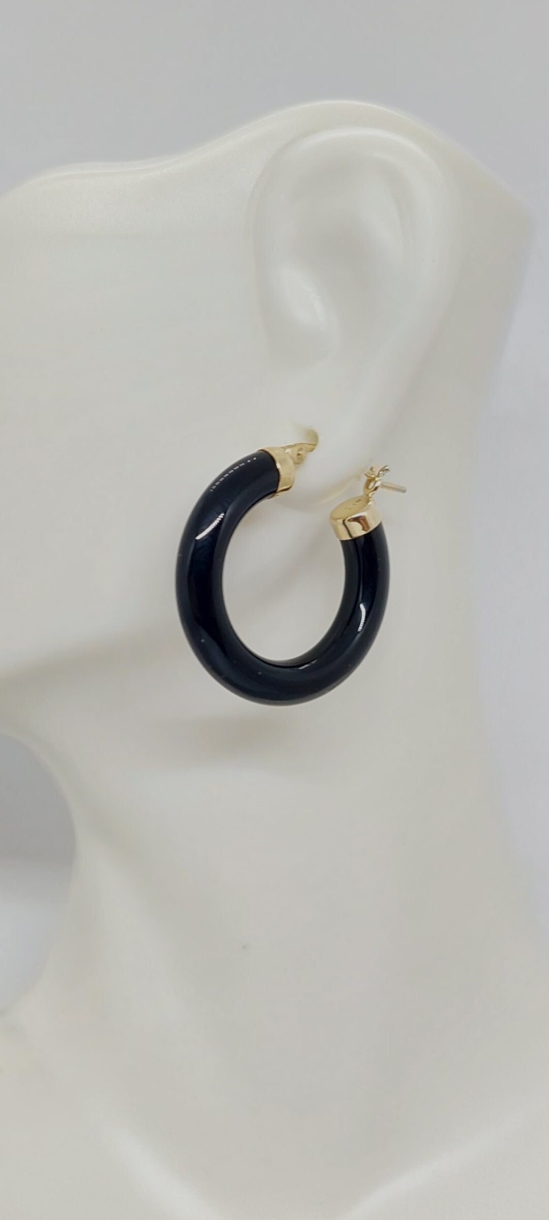 ONYX Hoop Earrings in 14K Yellow Gold. 24 Millimeters. Black Etsy