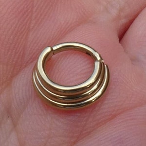 1.2 -16G / Zircon Gold PVD Stacked Graduated Band Hinged Ring / septum / daith / Nose / 3 Sizes