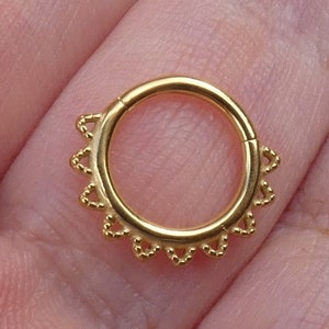 1.2 - 16G x 8mm / 18K Yellow Gold PVD Filigree Lace Design Hinged Segment Ring / Nose piercings / Helix / tragus / Septum / Daith
