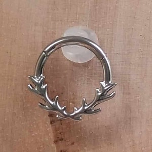 Stag - Deer Antlers Hinged Segment Clicker Ring / Septum, Daith, Cartilage, Nose, Ear, Helix, Tragus ASTM:F-136 Titanium 8mm / 10mm