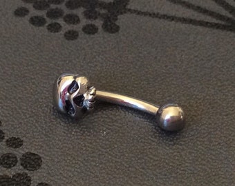 1.2 - 16G x 8mm / 316L Surgical Steel Skull Eyebrow Bar / Micro Curved Barbell / Rook / Eyebrow / Barbell / Ear