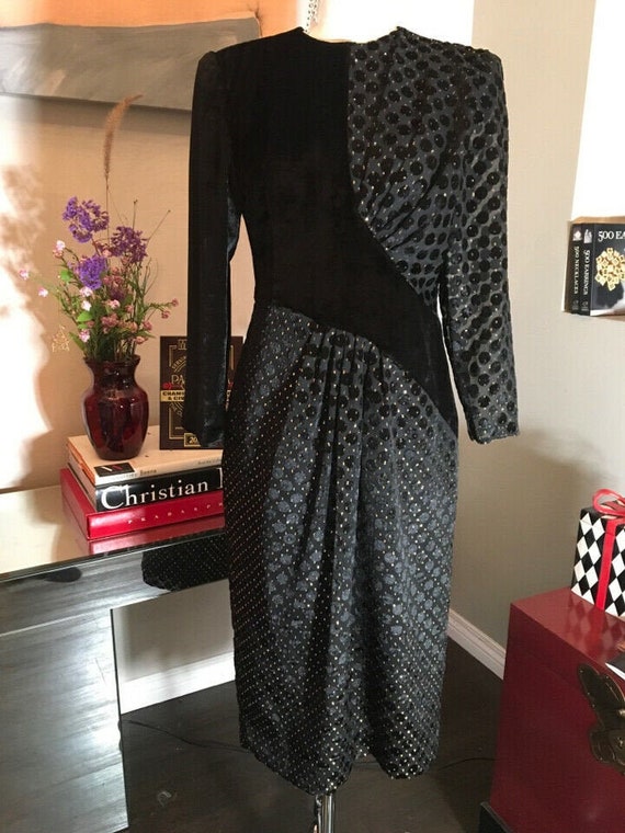 Hanae Mori Black & Gold Velvet Vintage 1980s Party