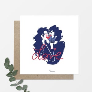 Carte - illustration -"Love" -   140X140mm + enveloppe kraft
