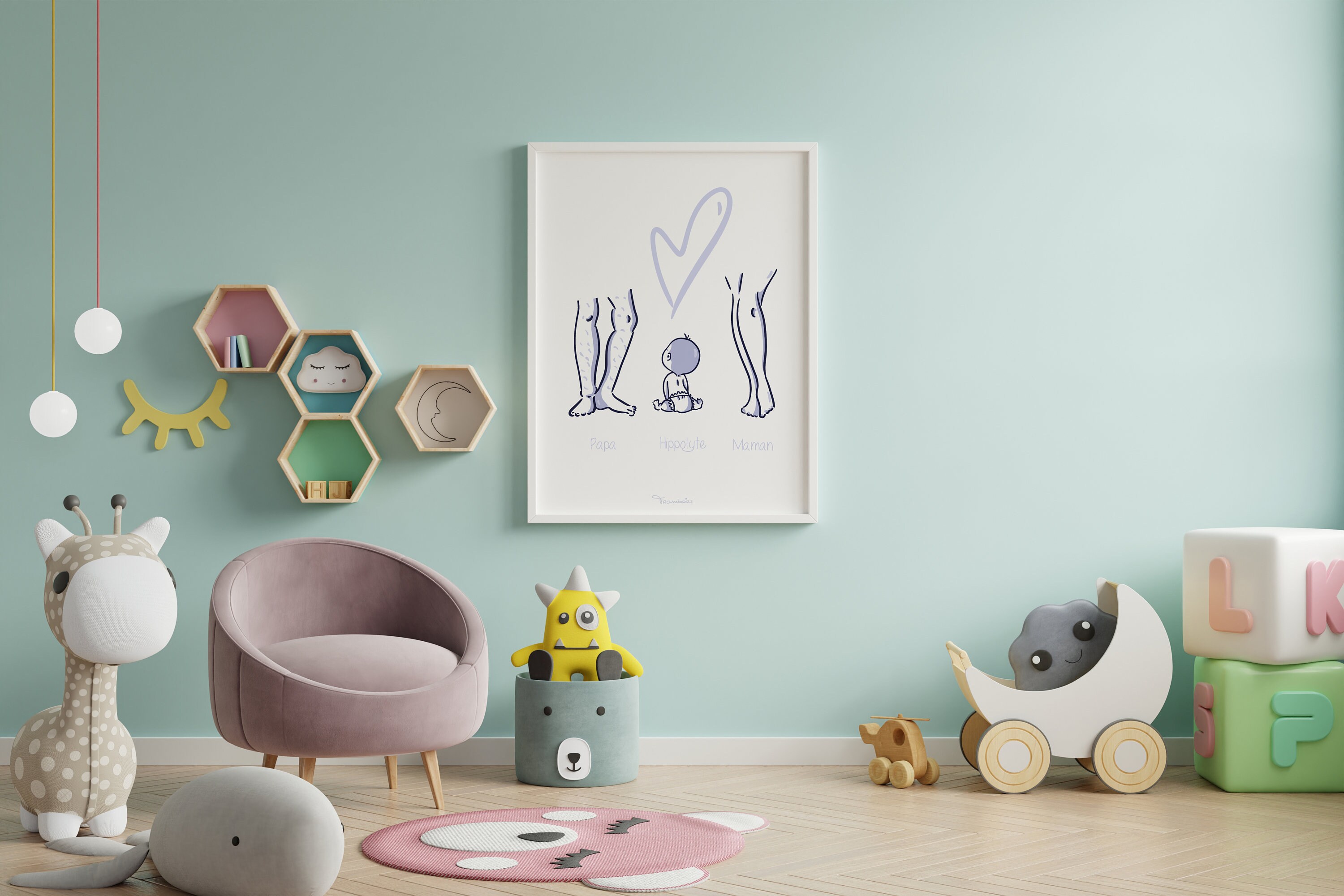 Illustration Numérique Prénom Bébé | Format Au Choix