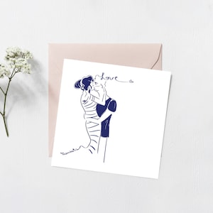 Carte - illustration -"Love" - couple -  150X150mm +enveloppe kraft