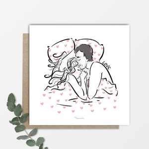 Carte - Illustration - "Love in Bed " - 150mmx150mm avec enveloppe kraft