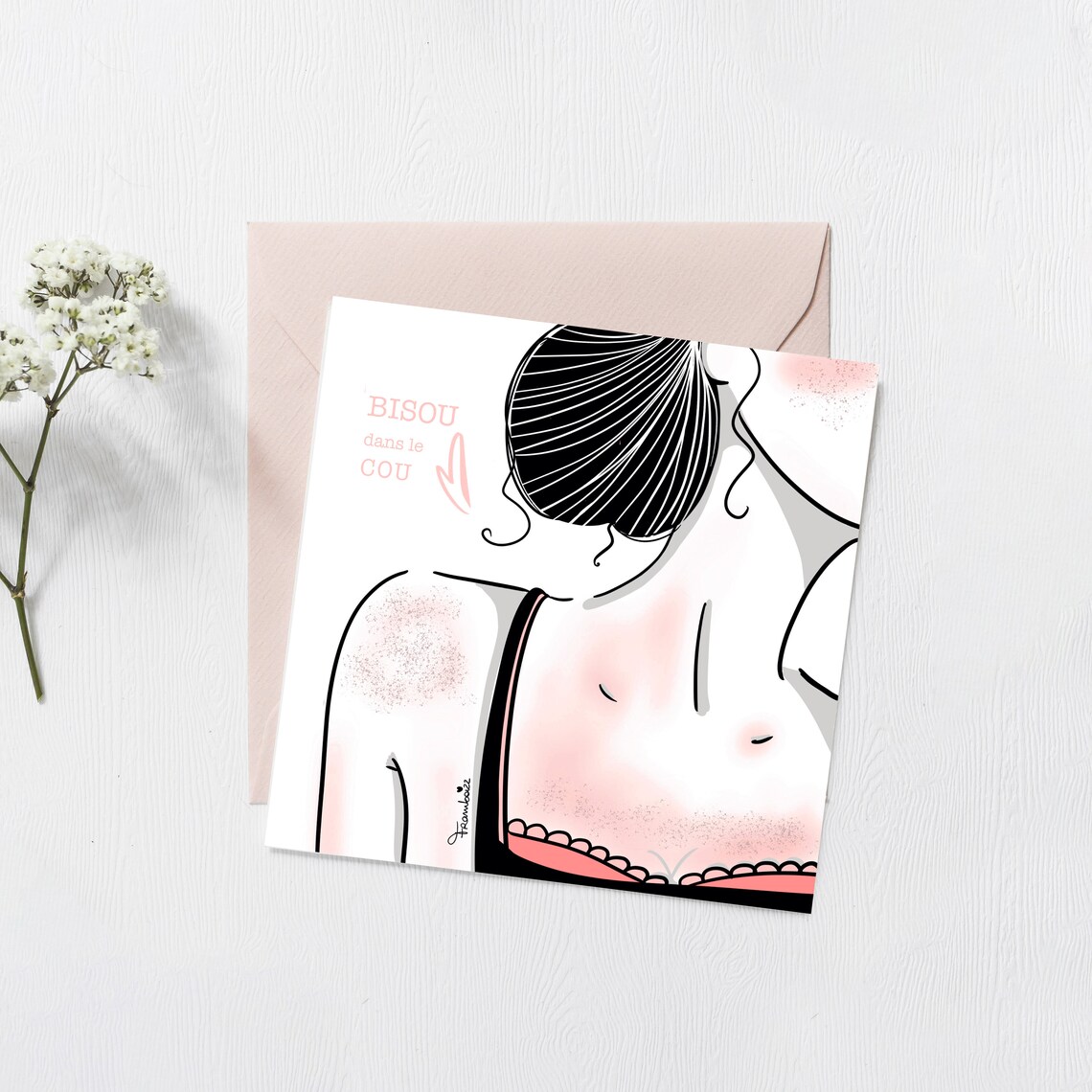 Carte illustration bisou dans le cou 150X150mm Etsy France