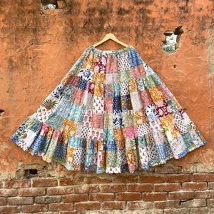 Assorted Indian Patchwork Long Skirt Cotton Elastic Waist in Multi color Patch work Funky Mixed Floral Party Wear Skirt, Gift, CPS-72