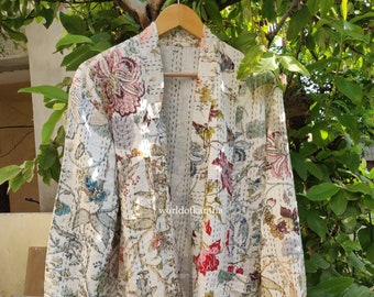 Handmade Patchwork Jacket Hand Stitched Cotton Patchwork Jacket, Cotton Kantha  Jacket Bohemian Style Unisex Short Kantha Jacket, KJ-02