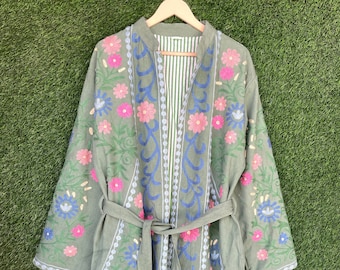 Embroidery Jacket Coat, handmade Print Women Wear Winter Jackets, Bridesmaid Gift, Winter Jacket,Suzani kimono Classical Jacket Robe SCJ-134