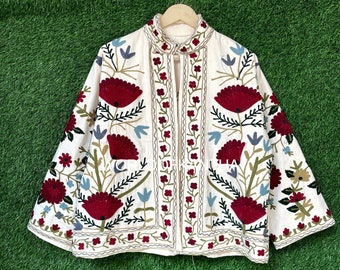 Indian Cotton Suzani Jacket, Embroidery Coat Women Wear Handmade Hand Embroidery Jacket, Unisex Suzani Short Women Jacket Coat