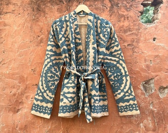 Indio 100% algodón hecho a mano kantha aplique Cutwork invierno, chaqueta Kantha, abrigo estilo boho de verano, regalo, para, ella, KJ-316