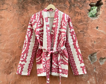 Indian 100% Cotton Special Pink Applique Cutwork  Womens Jacket, Vintage Coat Bohemian Style Jacket Handmade, Gift, KJ-375