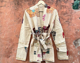 Indian Handmade Elephant embroidery Cutwork jacket, Handmade Women wear Coat, Boho Style Jacket, Handmade Jacket, Gift for her, KJ-299