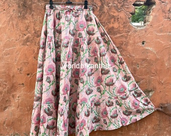 Indian 100% Cotton floral print skirt, Boho Maxi Skirt, Cotton Summer Beach Skirt , New Hand Block Print skirts for women Gift, CPS-8