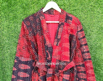 Indian Cotton Ajrakh patchwork kantha Unisex Handamde  jacket Hand Stitched Cotton Jacket, Women Fashion Wear Stylish Vintage Jacket KJ-454