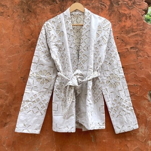 Vintage CHICO'S Embellished Beaded Denim Jacket 1 M 8-10 40