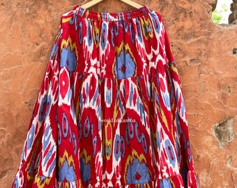 Cotton  Ikat Printed Skirt, Pure Cotton Fabric Summer Skirt,Long Printed Maxi Skirt Women&#39;s Elastic Waist Skirt Gift, For, her, CPS-38