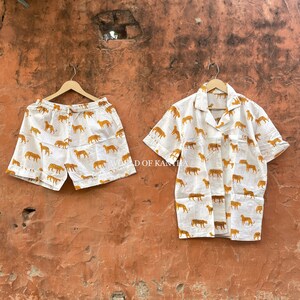 Pijama corto de verano para dama de honor, 100 % algodón, estampado de tigre indio, para dormir, regalo de Navidad.