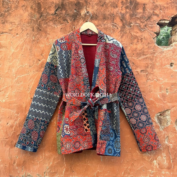Assorted Reversible Quilting patchwork  Kantha jacket, Indian handmade kantha quilted jacket,  boho kantha coat, Christmas, Gift, KJ-352