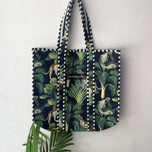 Tiger Print gesteppte Einkaufstasche aus indischer Baumwolle | Schultertasche | Perfekt für Geschenke, Reisen, Dschungeldruck, Safari Hippietasche, Markttasche