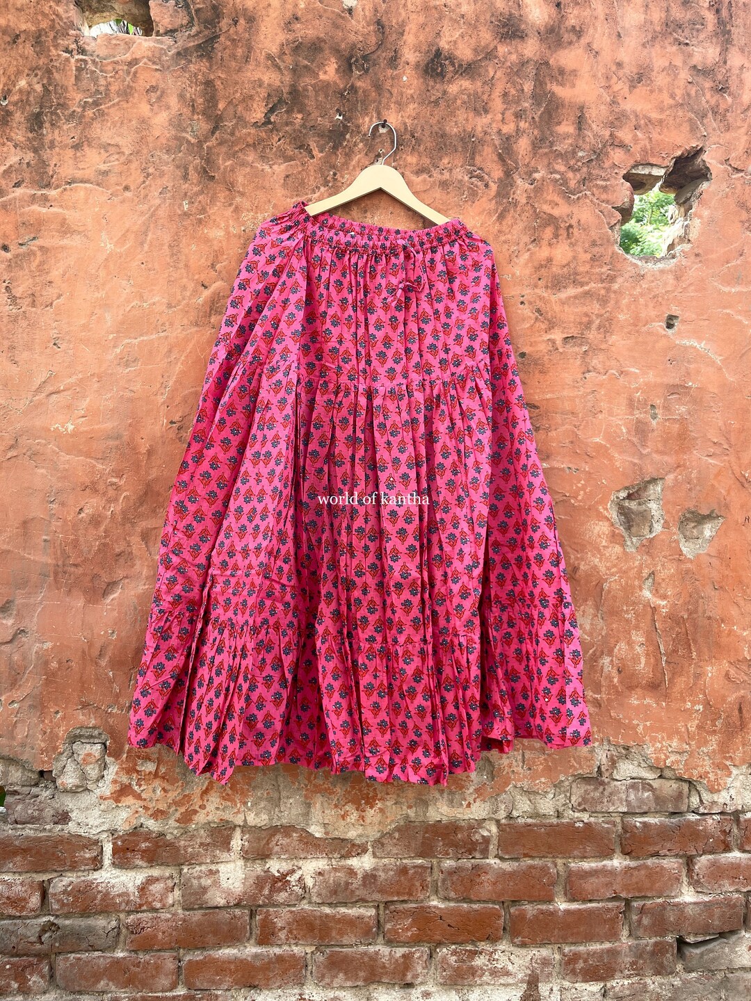 Pink - Sanganeri Block Print Cotton Long Skirt 10