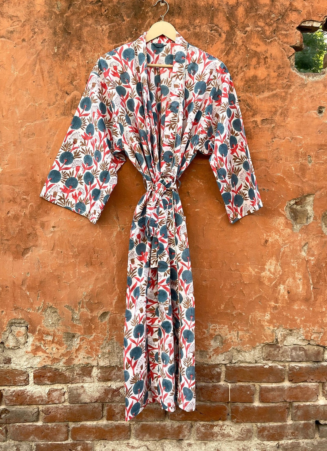 Block Print Robe Cotton Kimono Robe, Block Print Robes for Women,dressing Gown Indian ...