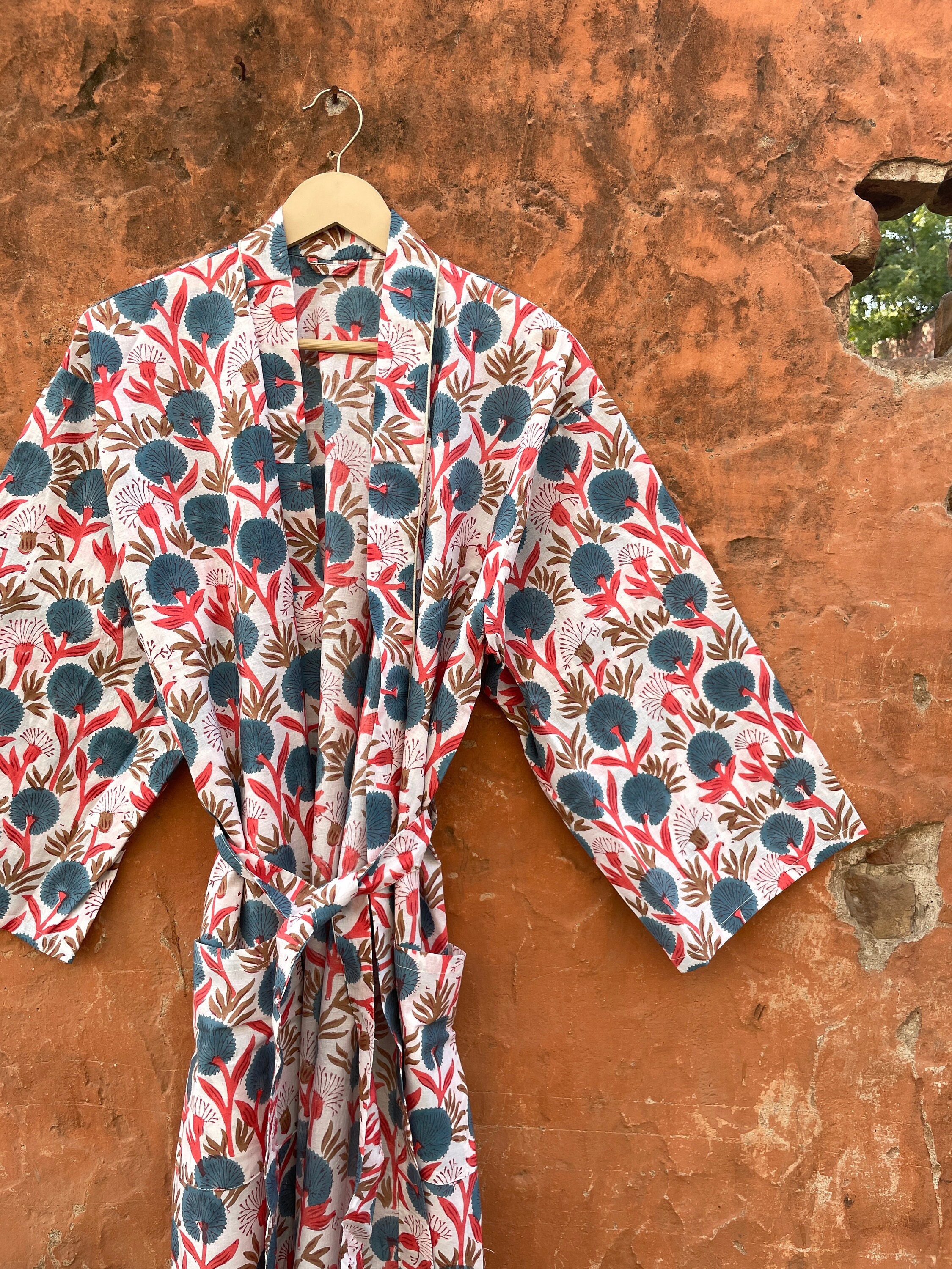 Block Print Robe Cotton Kimono Robe, Block Print Robes for Women,dressing Gown Indian ...