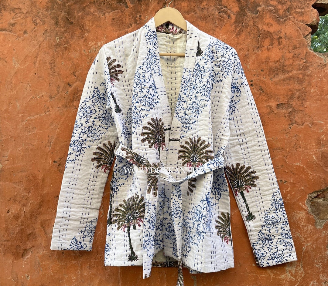 Cotton Kantha Jacket Women Wear Boho Front Open Quilted Jacket, Indian