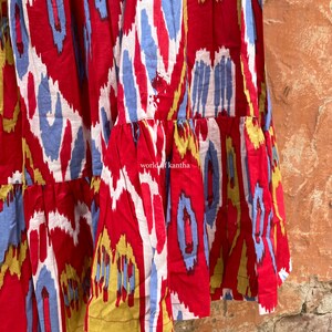 Multi-Colored Ikat Printed Skirt, Pure Cotton Fabric Summer Skirt,Long Printed Maxi Skirt Women's Elastic Waist Skirt Gift, For, her, CPS-38 image 4