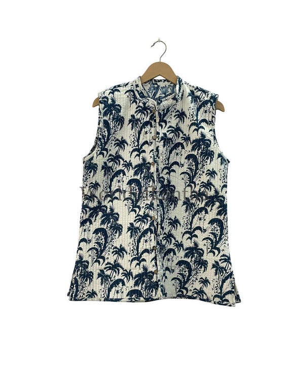 Chaleco reversible unisex, 100 algodón, largo con estampado