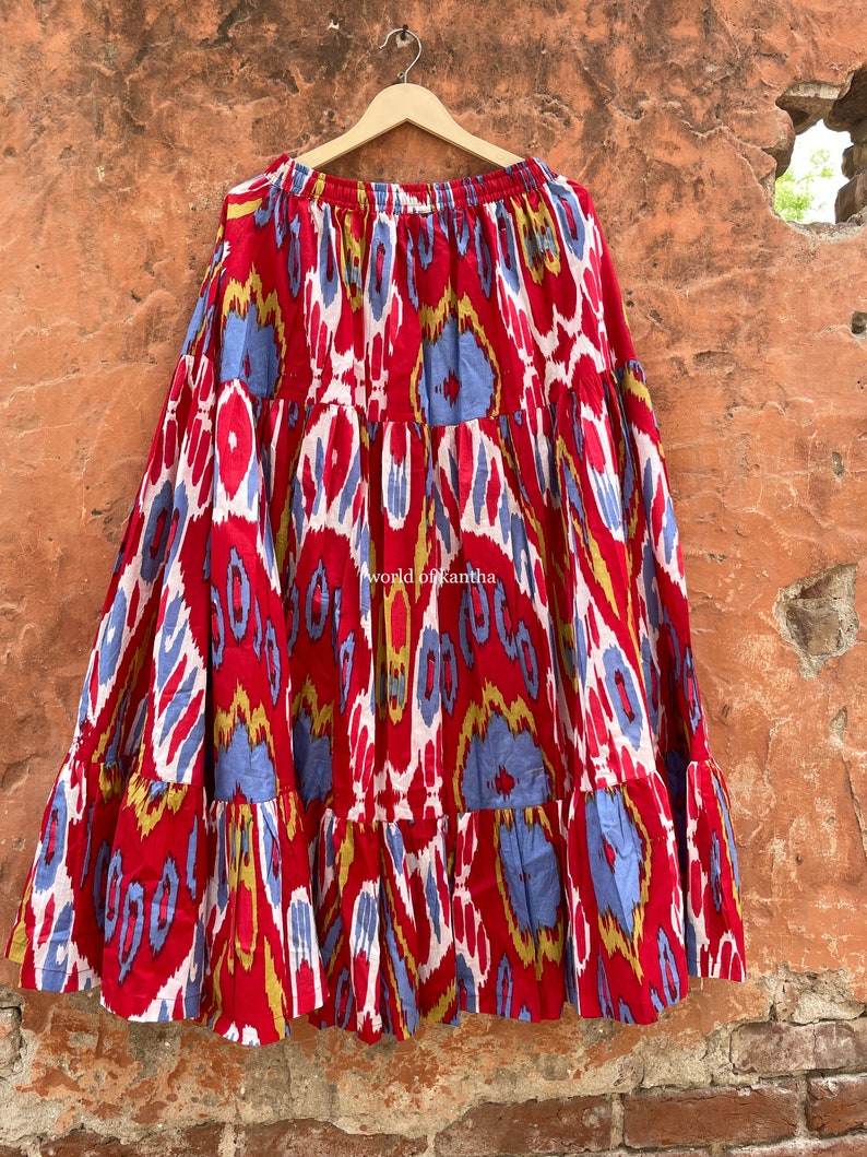 Multi-Colored Ikat Printed Skirt, Pure Cotton Fabric Summer Skirt,Long Printed Maxi Skirt Women's Elastic Waist Skirt Gift, For, her, CPS-38 image 2