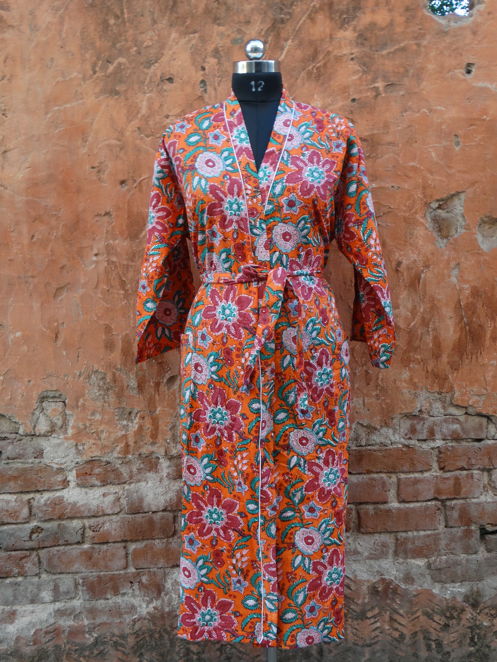 Indian Cotton kimono Robes Flower Hand Block Print Kimono Etsy