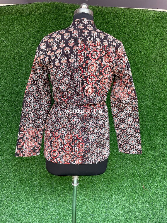 Indian Cotton Patchwork Ajrakh Jacket, Handmade Winter Overcoat