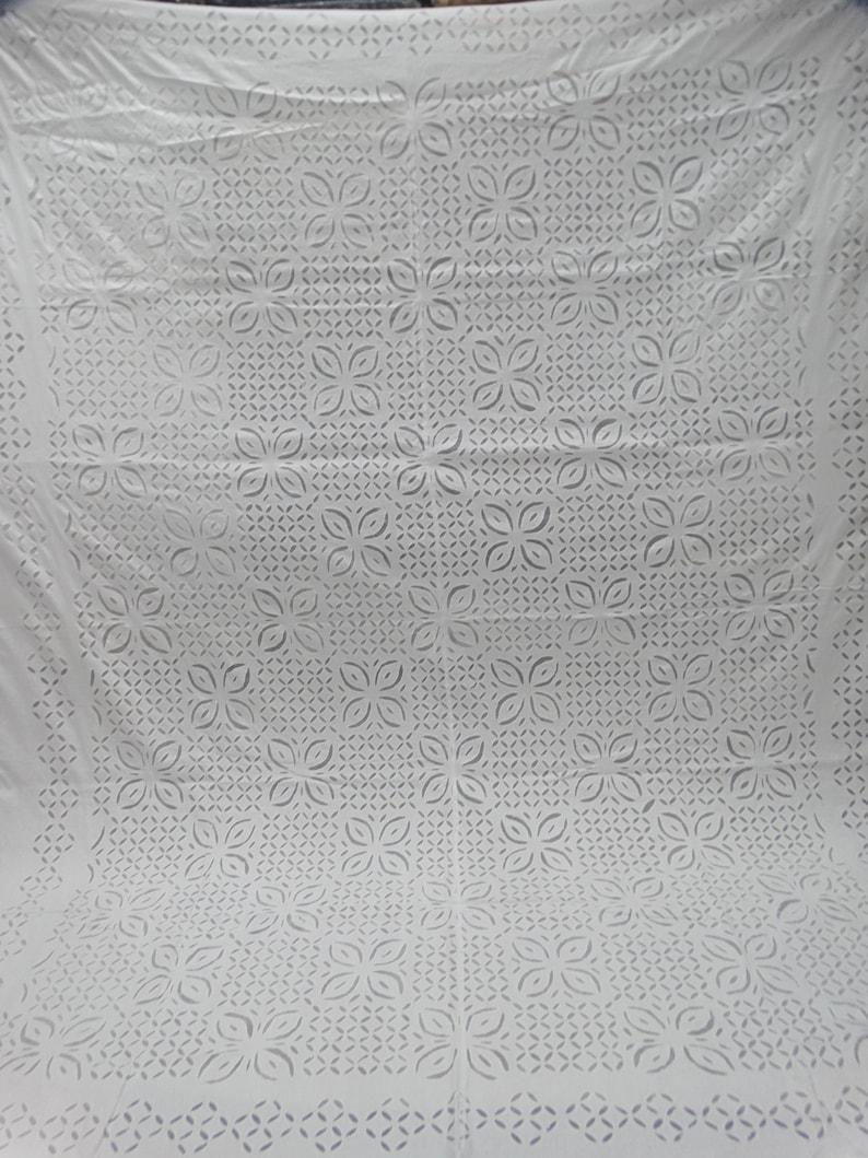 White Handmade Vintage Cotton Applique Design Organza Bedding Throw Bedspread Queen size Christmas D\u00e9cor