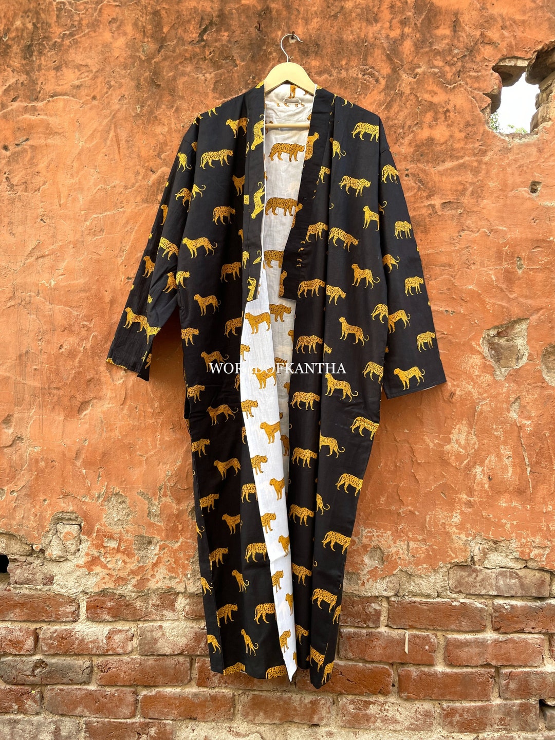 Reversible Tiger Print Robe With Belt , Maxi Bridesmaid Dressing Gown