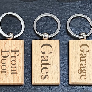 Personalized Wooden Keychain - Engraved Keyring for Home, Car, Shed - Ideal Housewarming Gift, Airbnb, Hotel