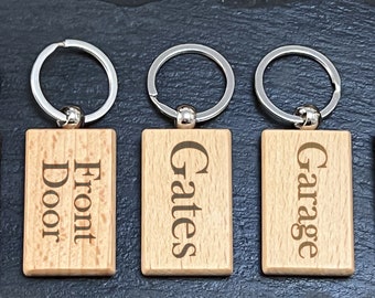 Porte-clés en bois personnalisé - Porte-clés gravé pour la maison, la voiture, le hangar - Cadeau de pendaison de crémaillère idéal, Airbnb, Hôtel