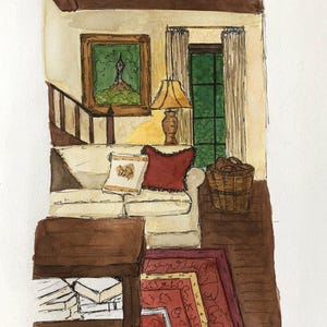 Hand-painted Custom Watercolour Home / Interior Portrait - Unique Housewarming Gift Wall Art