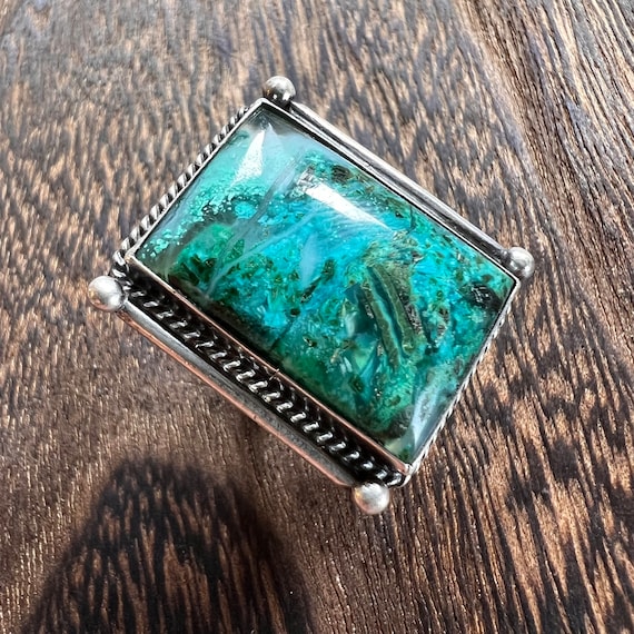 1950’s Chrysocolla Ring in Silver Size 6 - image 1