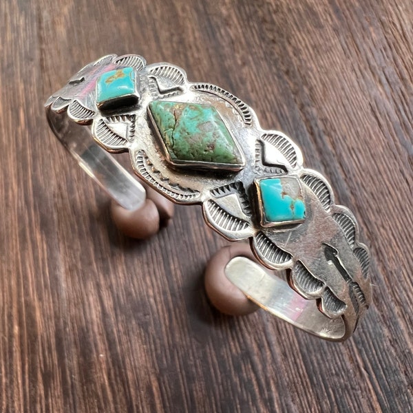 Fred Harvey Era Silver Cuff with Natural Turquoise