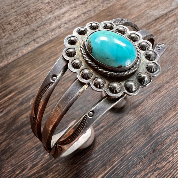 1940’s Turquoise Cuff Bracelet in Silver Vintage … - image 3